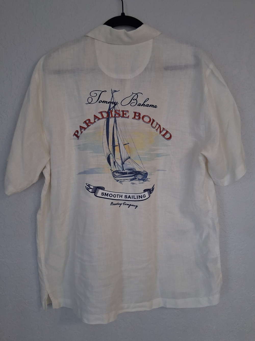 Tommy Bahama White Short-Sleeve Linen Shirt with Nautical Back Graphic